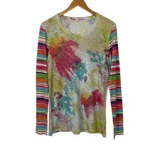 Sundance Whimsy Rose Womens Baby Waffle Printed Knit Top Sz Large Multicolor USA